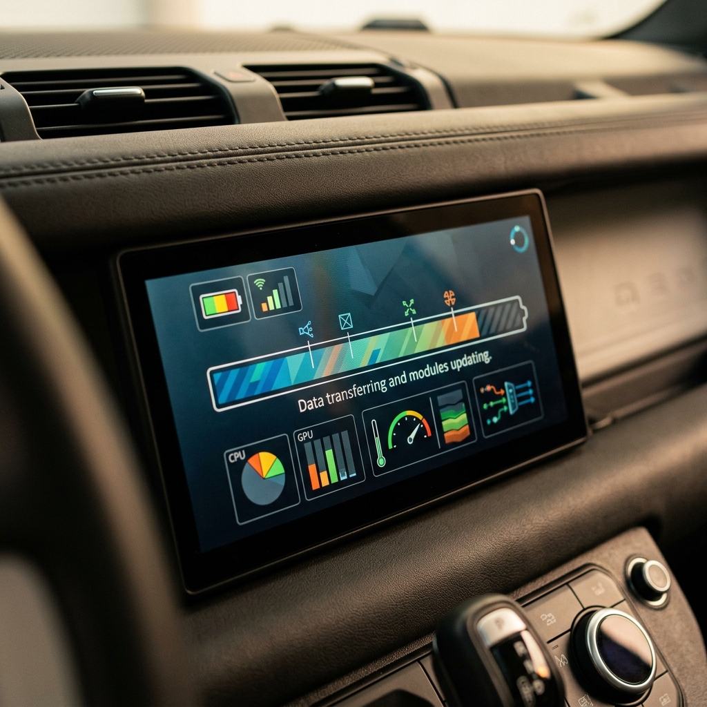 Land Rover Pivi Pro bilgi-eğlence sistemi yazılım güncelleme ekranı
