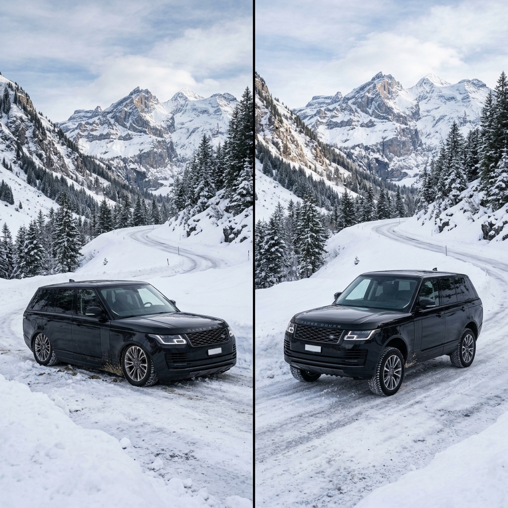Land Rover süspansiyon çökmesi ve normal sürüş yüksekliği karşılaştırması